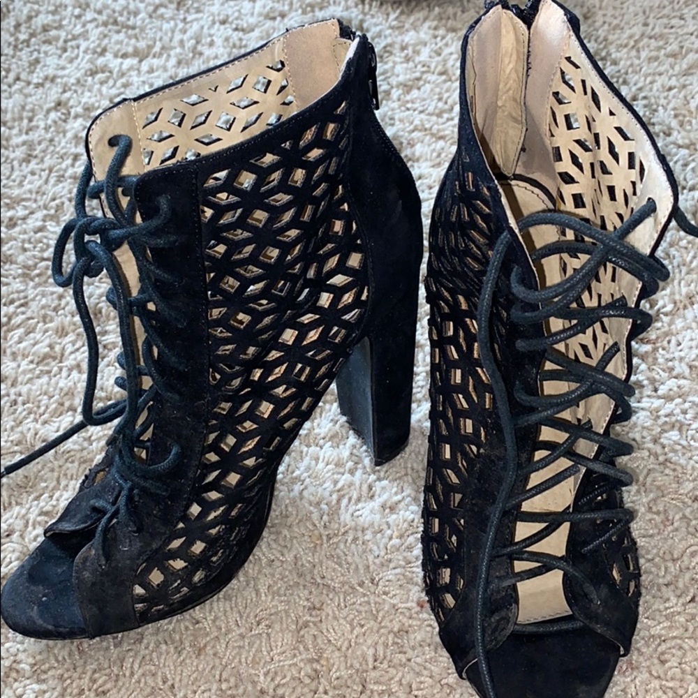 Lace up black booties